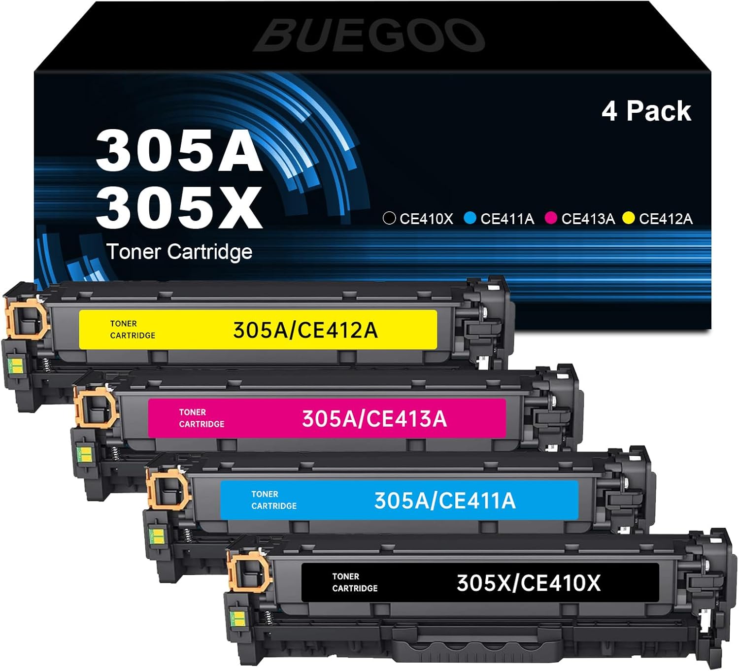 305A 305X Toner Cartridge Compatible for CE410A CE410X CE411A CE412A CE413A for 400 Color M451dw M451dn M451nw MFP M475dw M475dn M375nw Printer|4 Pack|Black, Cyan, Magenta, Yellow