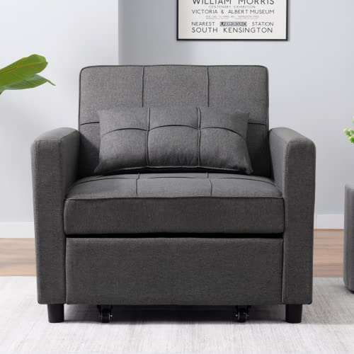 BALUS Comfortable Futon Sofa Bed, 3-in-1 Folding Sleeper Chair Bed, Studio Sectional Sofa Couch, Rv Couch Bed, Dark Grey