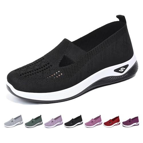 Women's Woven Orthopedic Breathable Soft Shoes Go Walking Slip on Diabetic Foam Shoes Hands Free Slip in Sneakers Arch Support