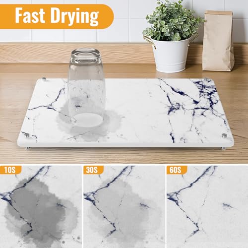 Stone Dish Drying Mat for Kitchen Counter, Easy to Clean,Non-Slip,Quick Drying Dish Drying mat, Heat Resistant Diatomaceous Earth Thick Mat Dish 16 X 12in (Marble-Dark Blue)