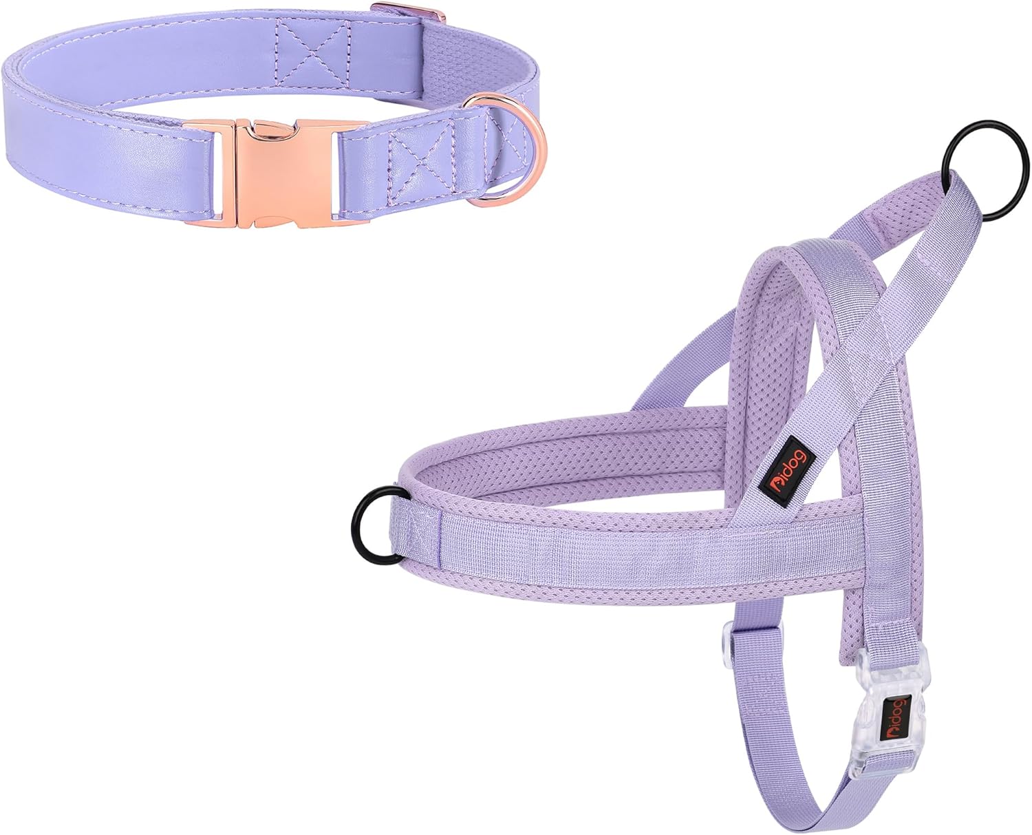 Didog No Pull Padded Dog Harness (Chest 18-24'') & Soft Cute Leather Dog Collar (Neck 10-15'') for Small Dogs