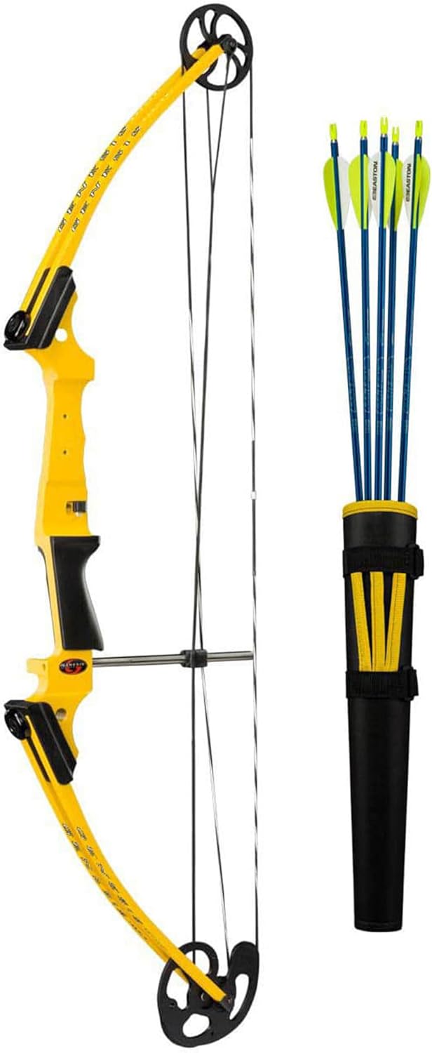 Genesis Archery Original Adjustable Lightweight Durable Right-Handed Compound Bow Kit with Belt Quiver, Arm Guard, and Arrows, Yellow (2 Pack)