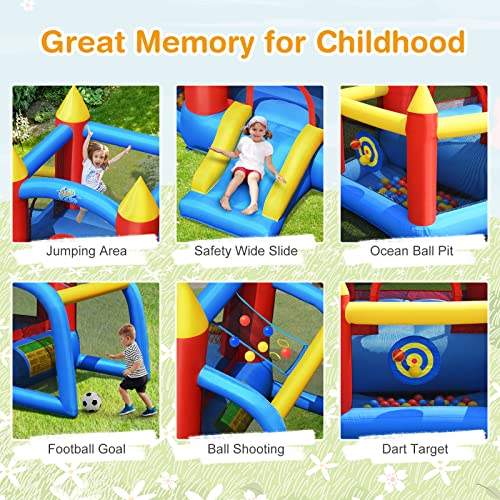 HONEY JOY Inflatable Water Slide, 7-in-1 Toddler Giant Blow Up Bouncy Water Park w/Soccer Ball Gate, Outdoor Water Bounce House Water Slides Inflatables for Kids and Adults Backyard(with 740w Blower)