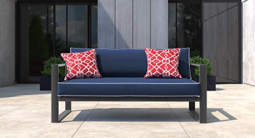 Tommy Hilfiger Monterey Modern Patio Outdoor Furniture Collection, Weather Resistant, Easy Assembly Metal Frame, Arm Chair, Navy Blue & Dark Gray
