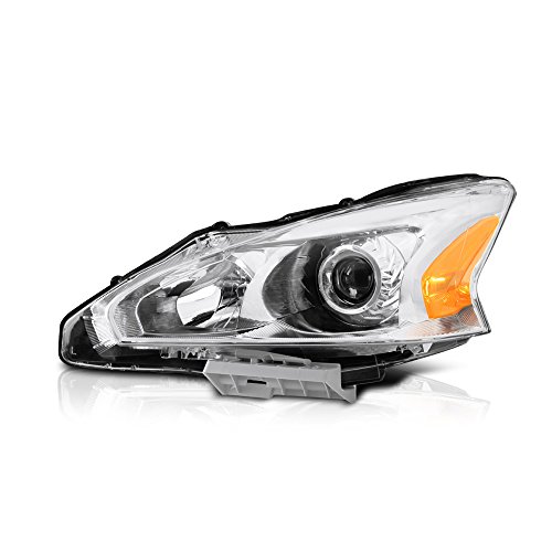VIPMOTOZ Chrome Housing OE-Style Projector Headlight Headlamp Assembly For 2013-2015 Compatible with Nissan Altima Sedan Halogen Model, Driver & Passenger Side