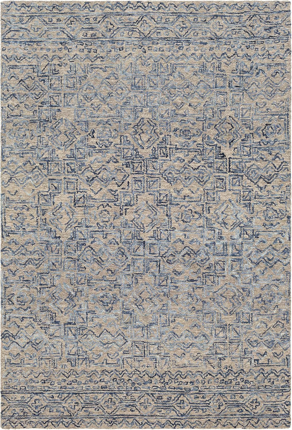 Hauteloom Radisson Boho Wool Living Room, Bedroom Farmhouse Area Rug - Transitional, Bohemian, Vintage - Blue, Brown, Gray - 5' x 7'6