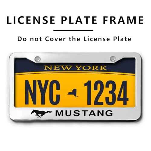 2PCS License Plate Frames for Mustang, Aluminum Front & Rear Car Tag Covers, License Plate Bracket Holder Car Accessories, Silver