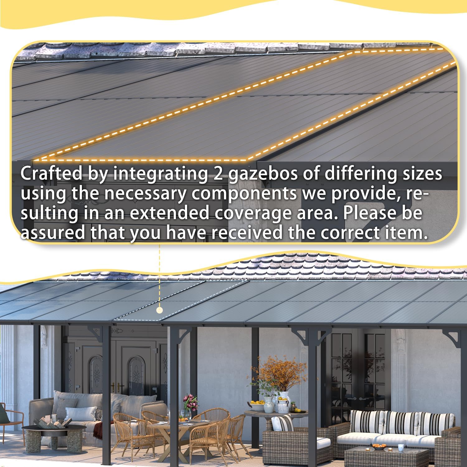 AECOJOY 28' x 10' Gazebo for Patio, Large Wall-Mounted Hard Top Lean-to Gazebo Pergola with Roof 10' x 28' on Clearance, Heavy Duty Patio Awnings for Decks, Backyard