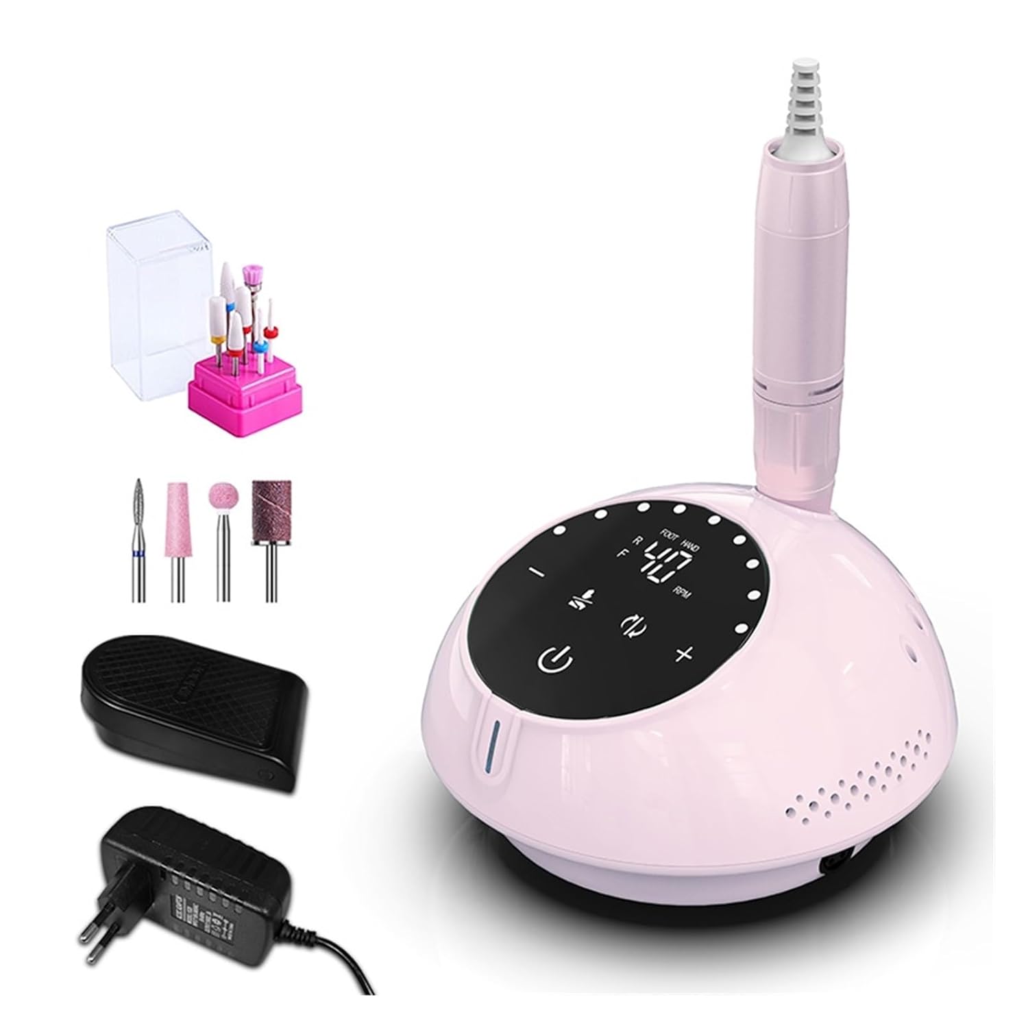 Nail Drill, 40000RPM Electric Nail Drill Manicure Machine for Nails, Pedicure with Touch Screen, Nail Art Equipment, Nail Milling Cutter Set Professional Nail Tools (Pinkset A)