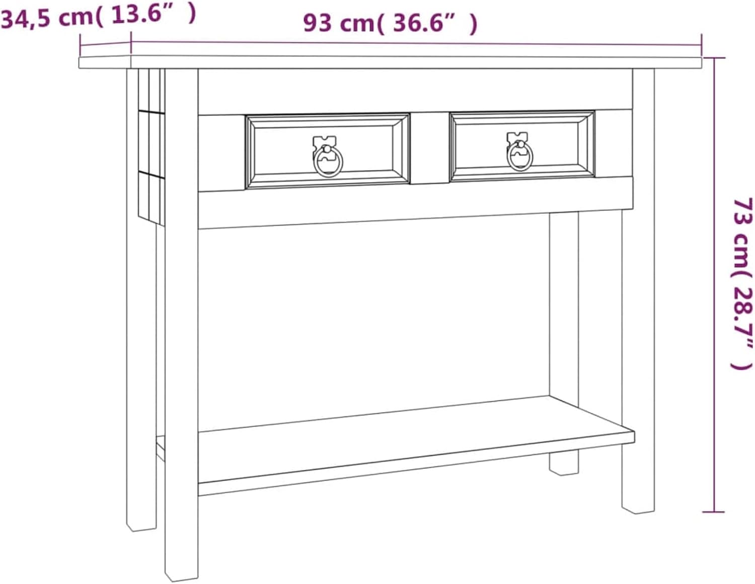 Console Table, High Entryway Table, Small Sofa Table, Side Table for Hallway, Living Room, Bedroom, Mexican Pine Corona Range 36.6