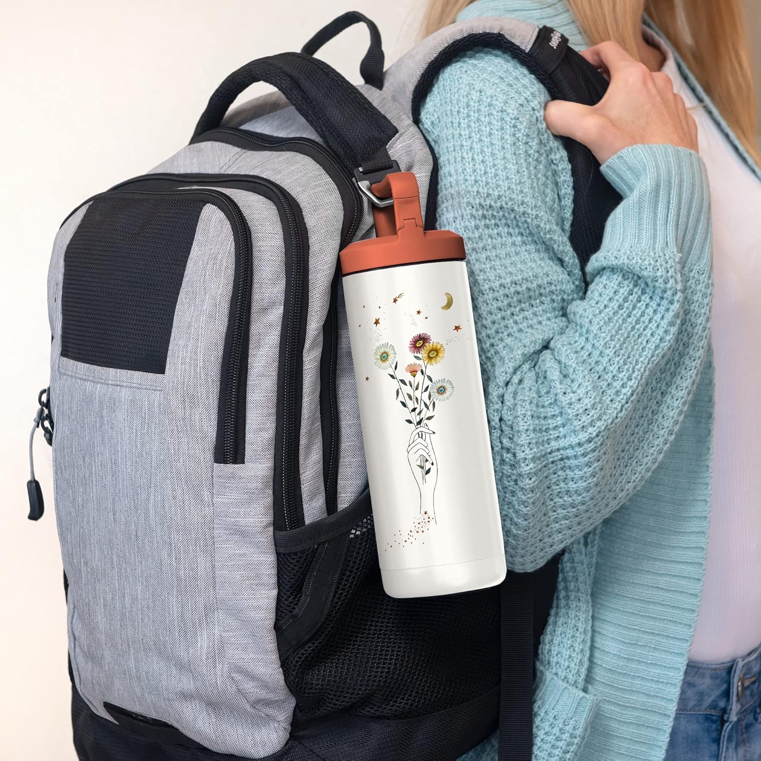 Studio Oh! Spellbound Snap-Hook Insulated Water Bottle with Straw, Double-Wall Stainless Steel Water Bottle, 20 oz