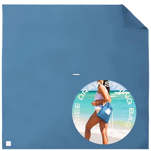 Plush Microfiber Beach Blanket, Extra Large Beach Mat for 1-4 Persons, Sandproof, Windproof | Hole for Beach Umbrella, Corner Sand Pockets to Fight Wind (Bag for Blanket Included)