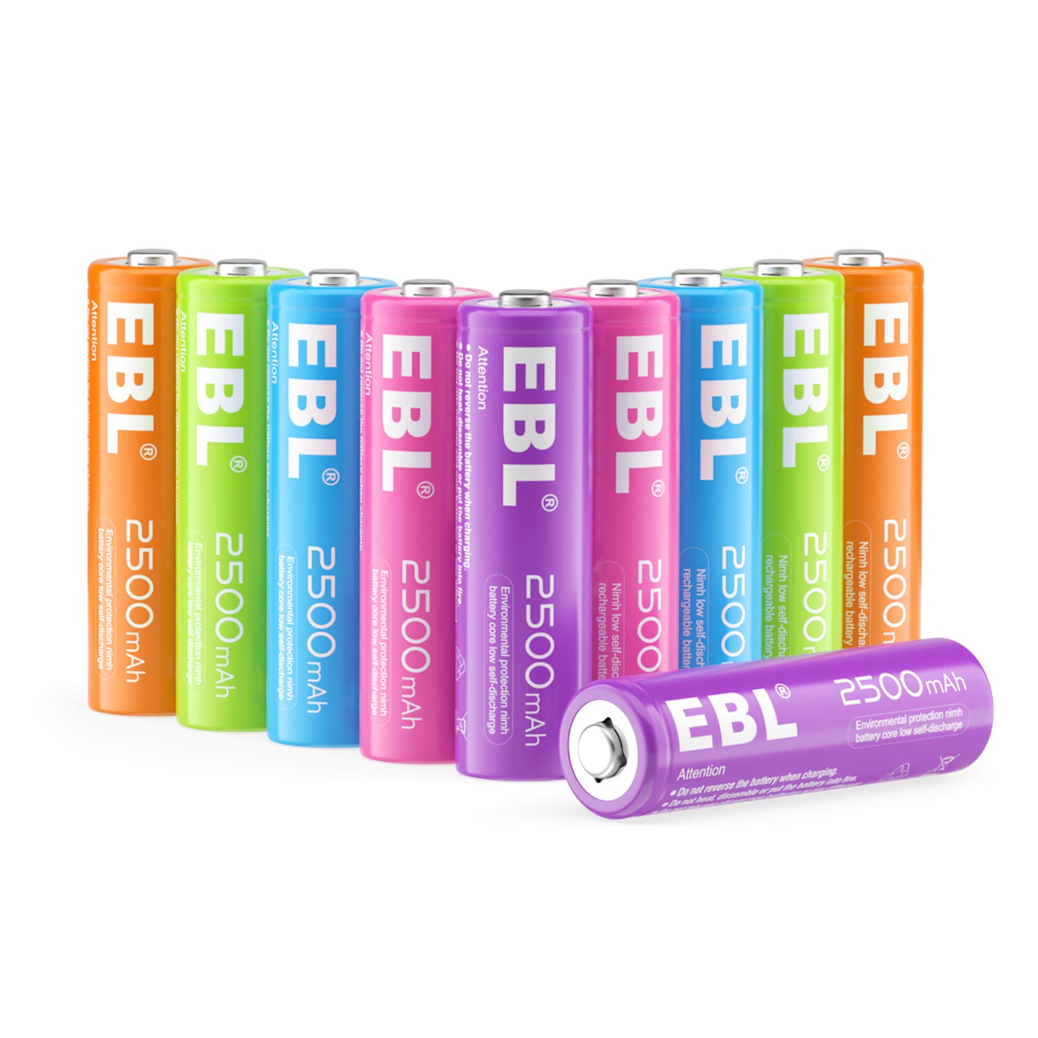 EBL AA Rechargeable Batteries 2500mAh (10 Pack - 5 Colors in One Box) Pre-Charged 1.2V NiMH Double A Battery