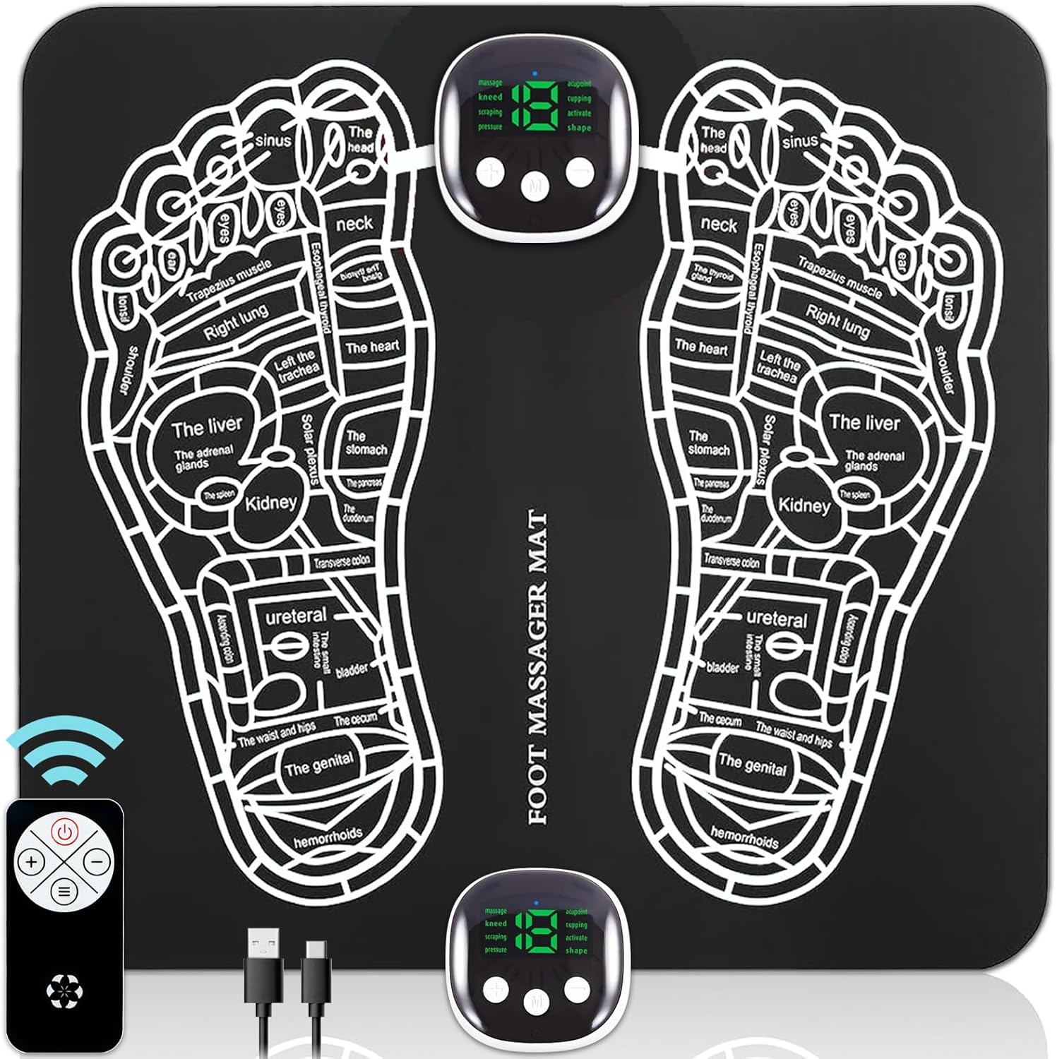 SHIADA EMS Foot Massager Mat - Feet Massager Pad for Pain Relief Electronic Stimulator, Muscle Relaxation, Portable & Rechargeable with 8 Modes & 19 Levels Model T3010