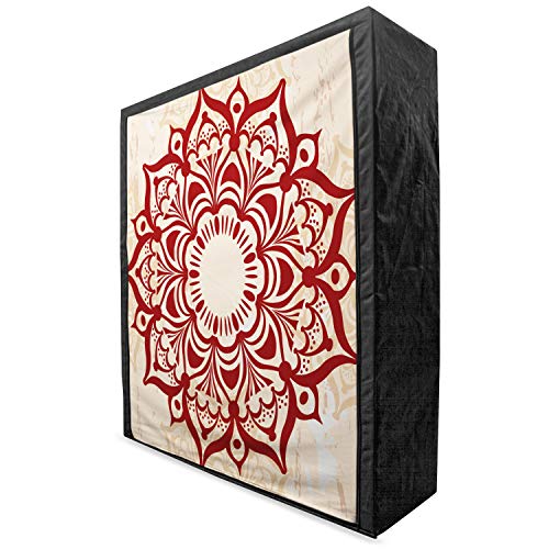 Ambesonne Asian Portable Fabric Wardrobe, Round Cultural Ornament in Retro Style on Grunge Looking Backdrop, Clothing Organizer and Storage Closet with Shelves, 42.5