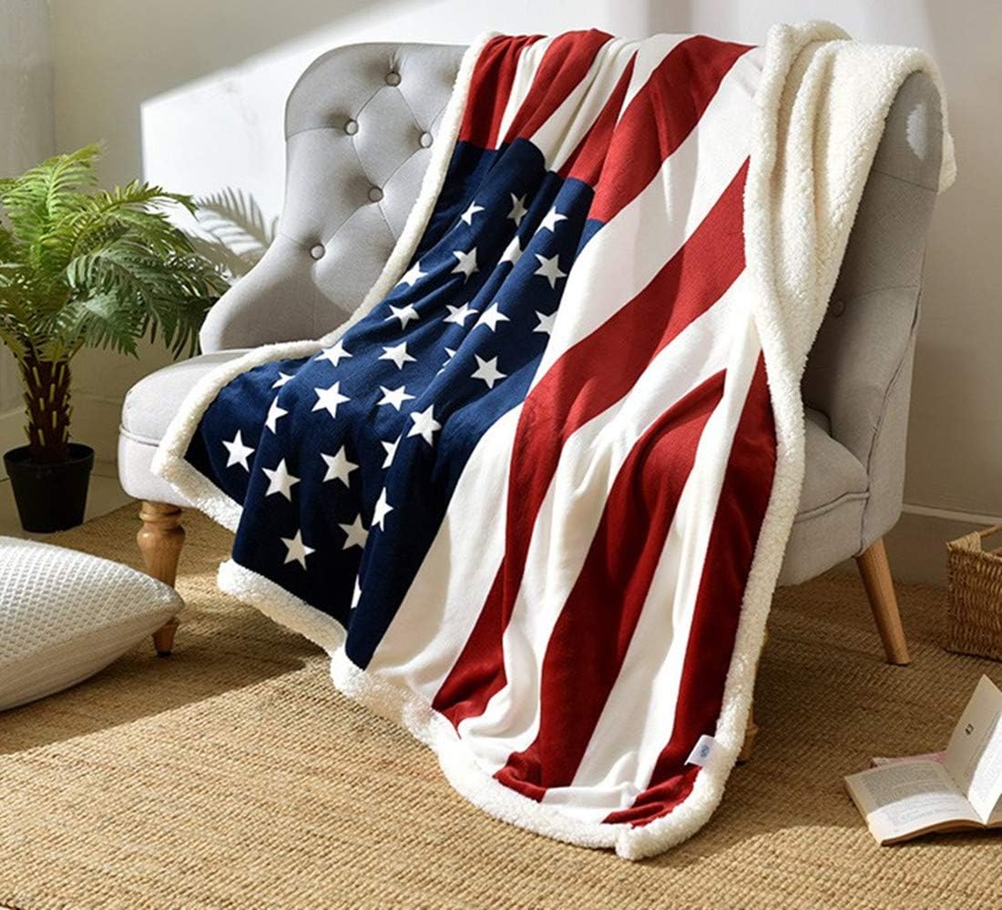 UKELER US Flag Patriotic Sherpa Throw Blanket 50''×60'', American National Flag Fleece Blanket for Bed/Couch/Sofa/Office/Camping, USA Military Veteran July 4th Gift