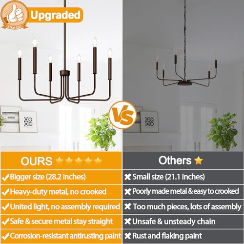 6-Light Farmhouse Chandelier for Dining Room Lighting Fixtures Hanging, Oil-Rubbed Bronze Dining Light Fixtures Industrial Chandelier for Bedroom, Foyer, Hall, Kitchen, Living Room and Entryway