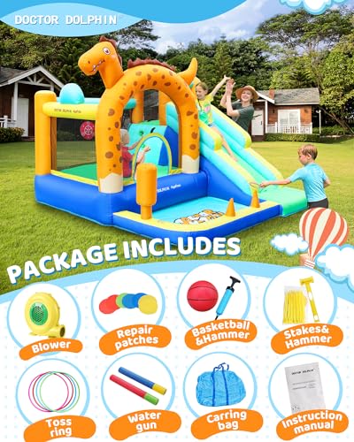 Bounce House Slide Dinosaur Inflatable Bouncy Castle Jumping Castle with Tunnels Ball Pit for Toddlers Kids 3-8 Years Old