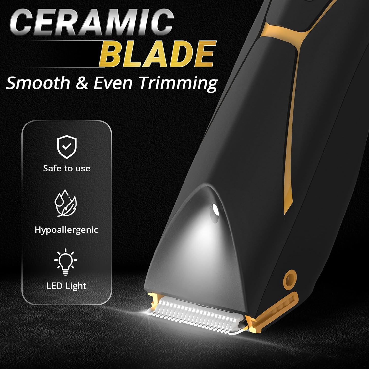 Ball Trimmer, Body Hair Trimmer for Men, Electric Groin & Pubic Hair Trimmer with Light, Ceramic Blade Heads, Wireless Recharge Dock, Cordless for Wet/Dry Use, Body Shaver Men's Grooming Kit