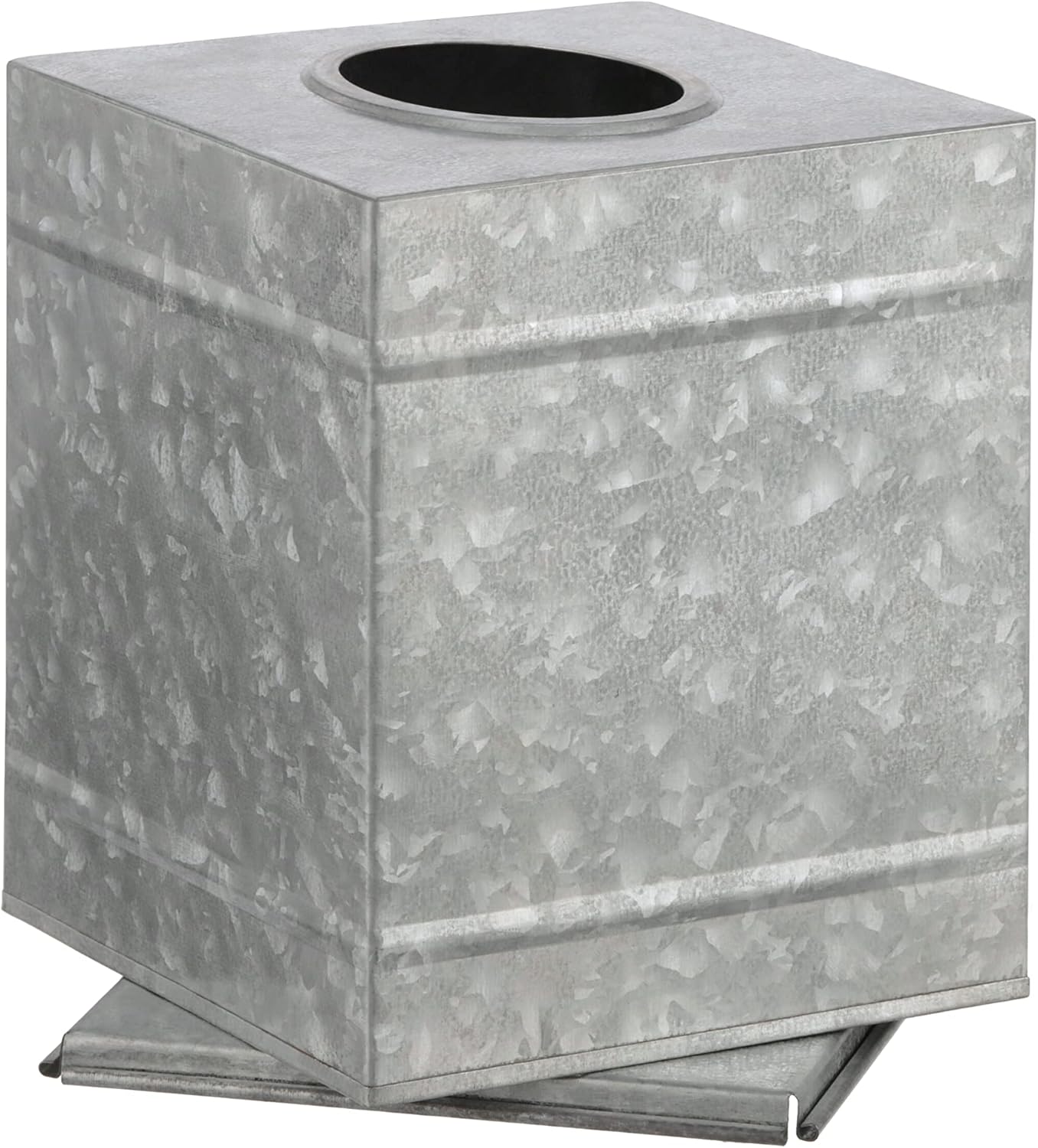Walford Home Farmhouse Decor Galvanized Square Tissue Box Holder with Removable Bottom Cover, Generous No-Rip Oval Tissue Opening. - Decorative Bathroom Facial Tissue Box Holder