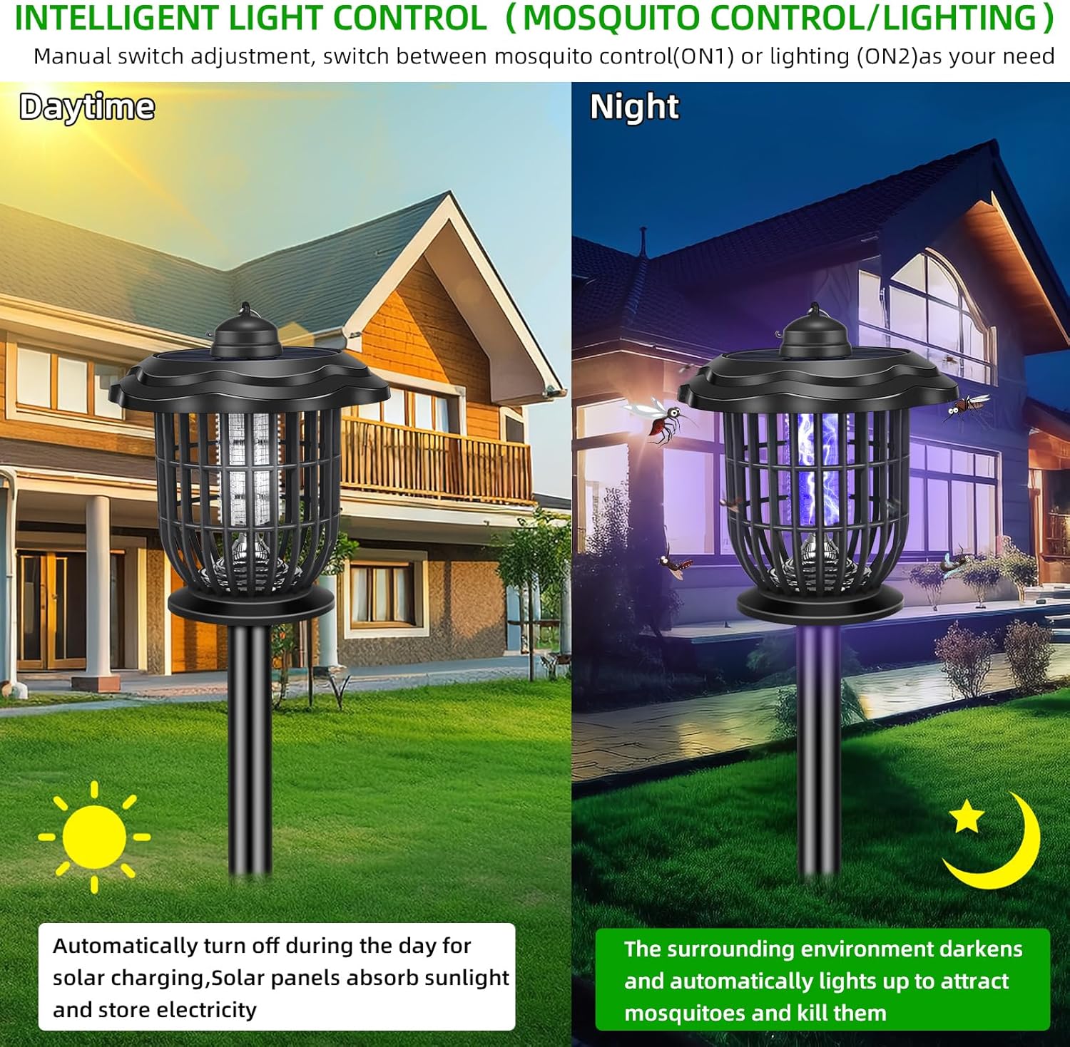 2024 Upgraded Solar Bug Zapper Outdoor, Mosquito Zapper Outdoor UV Bug Lights Mosquito Killer Mosquito Repellent for Outdoor Use Garden Pathway Patio,2 Pack