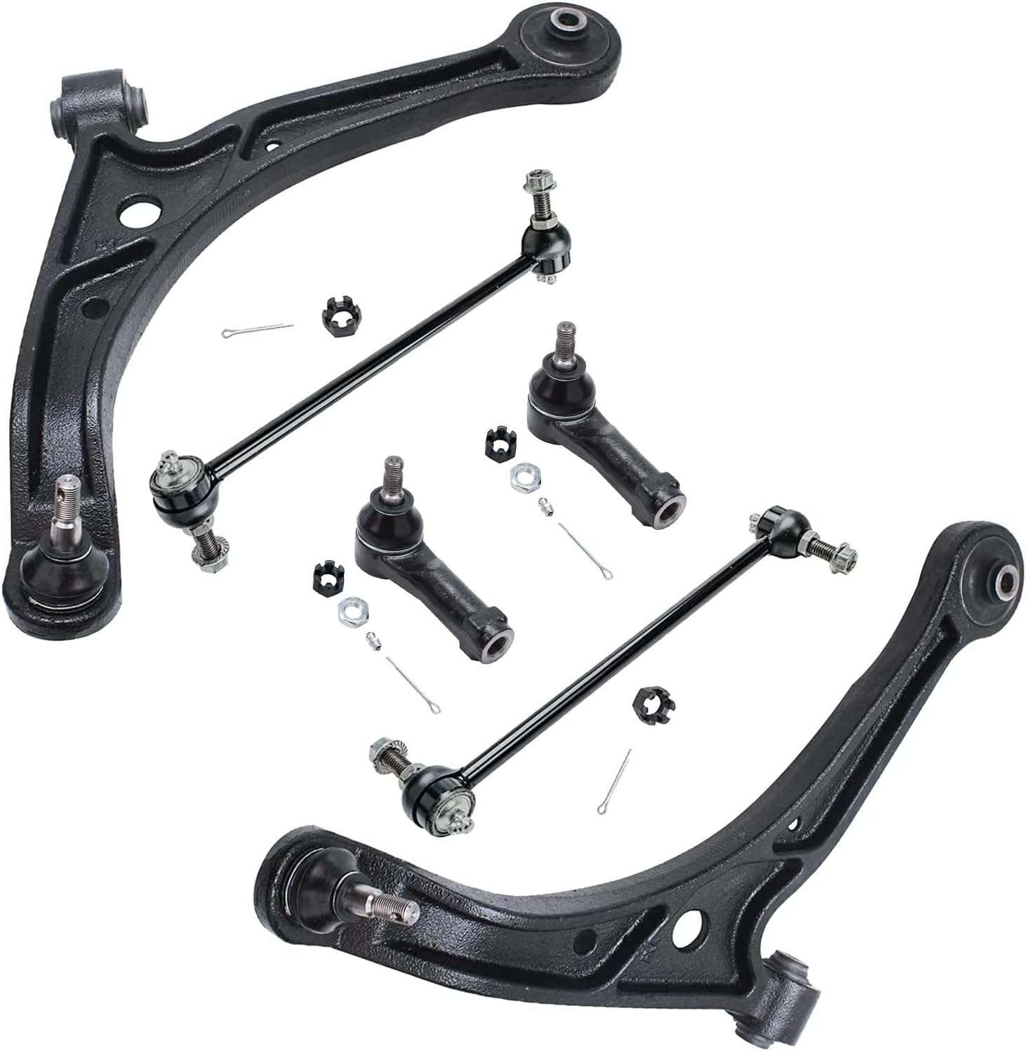 Detroit Axle - Front 6pc Control Arms Kit for 99-04 Honda Odyssey 1999 2000 2001 2002 2003 2004, 2 Lower Control Arms w/Ball Joints 2 Outer Tie Rod Ends 2 Stabilizer Sway Bar Links Replacement