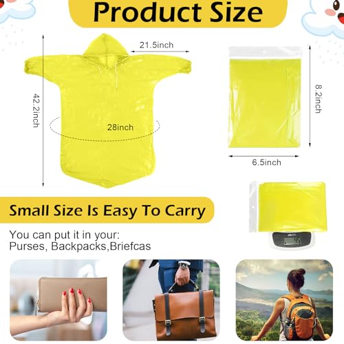30 Pcs Kid Rain Ponchos Bulk Disposable Ponchos for Kid Emergency Raincoat with Drawstring Hood and Elastic Sleeves