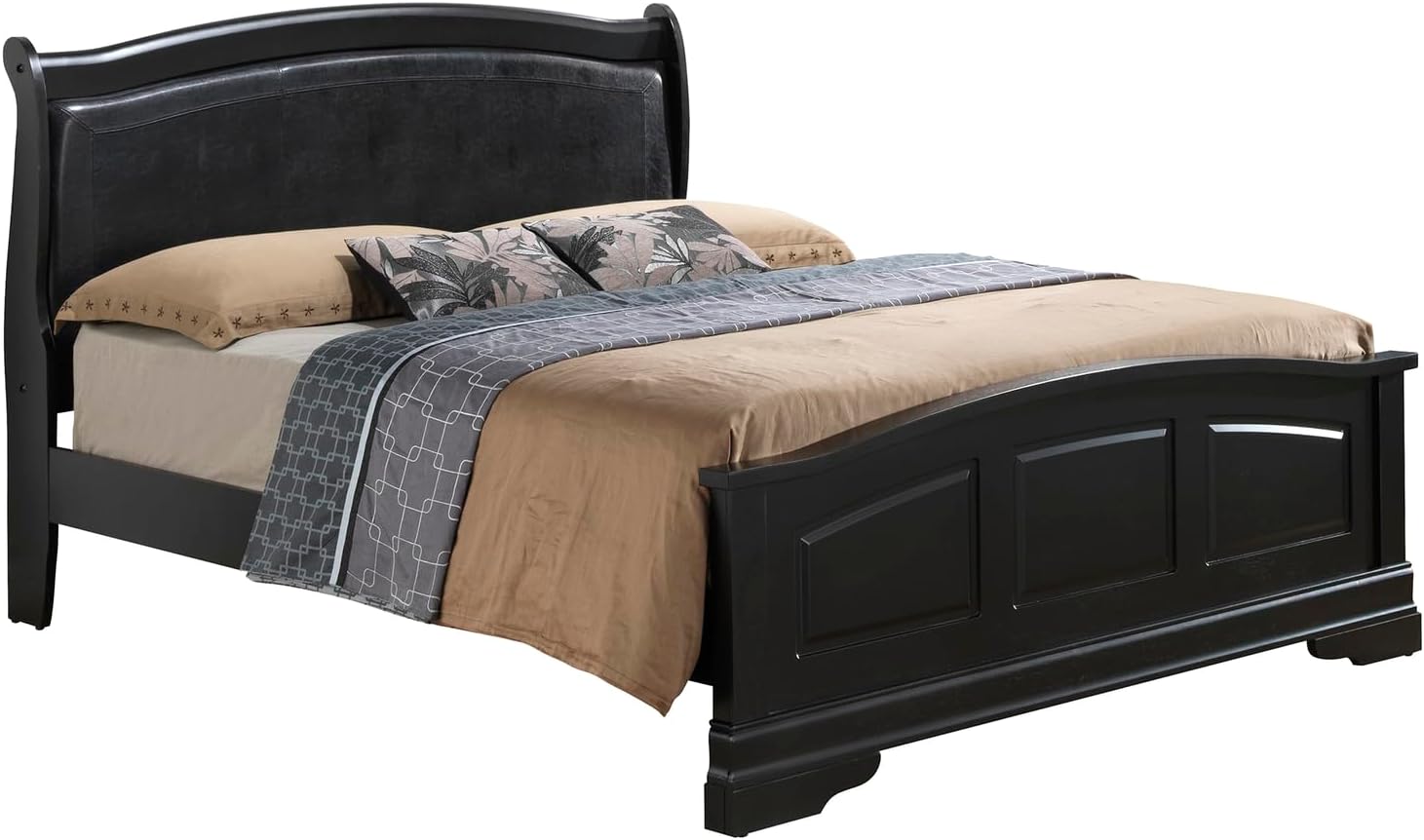 Indoor Home Decorative Modern Furniture Louis Philippe Black Upholstered Wood King Panel Bed