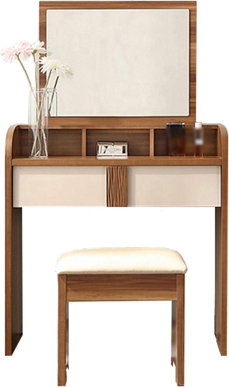 Vanity Table Set Dressing Table with Mirror and Stool Set Makeup Vanity Desk Wooden