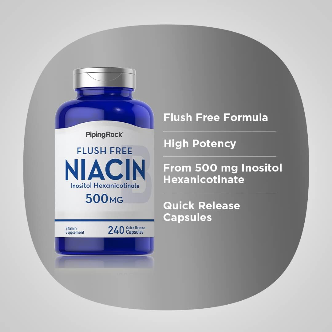 Piping Rock Niacin 500mg | Flush Free | 240 Capsules | Vitamin B3 Supplement | Non-GMO, Gluten Free