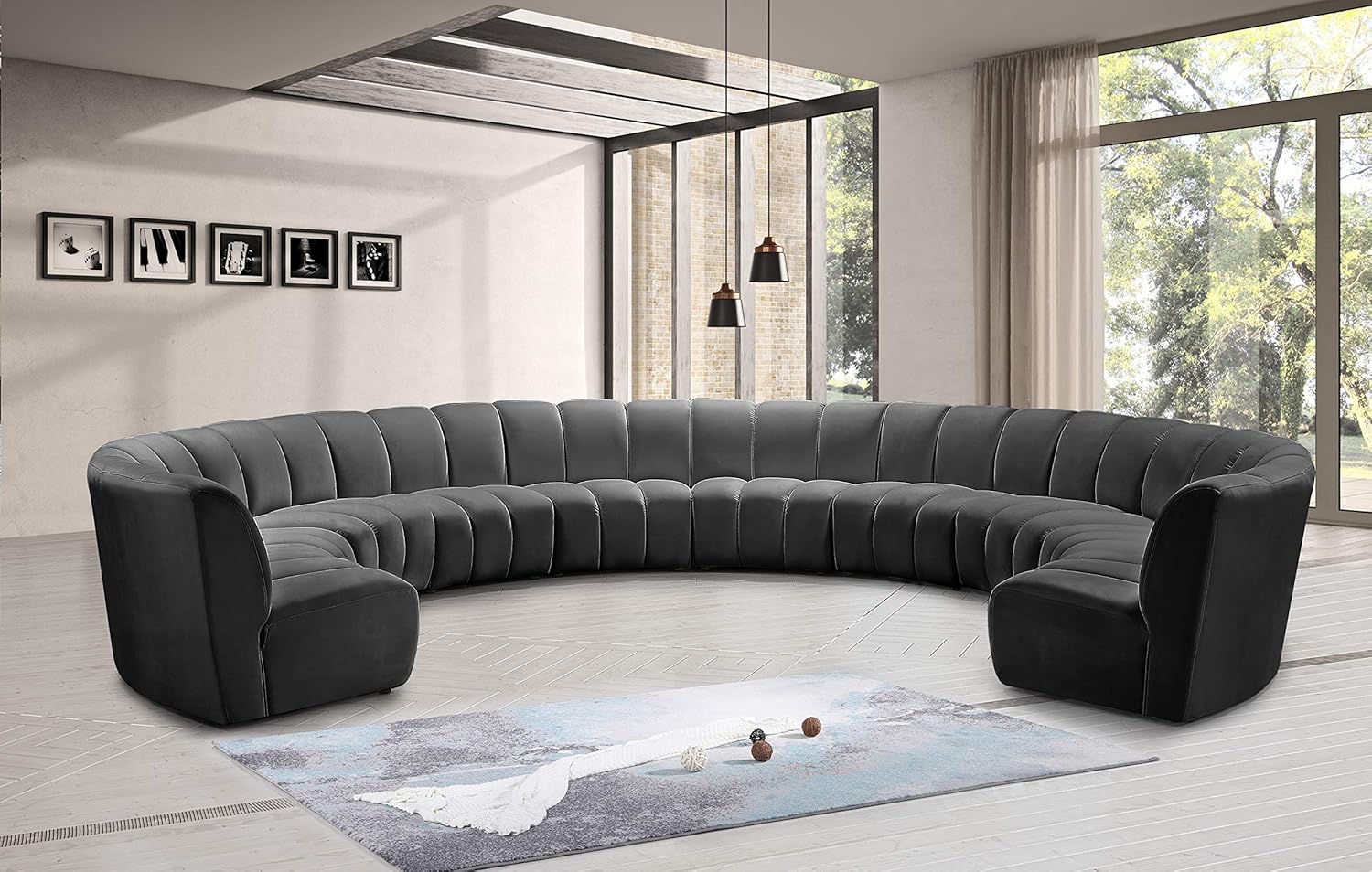 Meridian Furniture Infinity Collection Modern | Contemporary Modular Sectional with Luxurious Deep Channel Tufting, 10 Piece, Grey