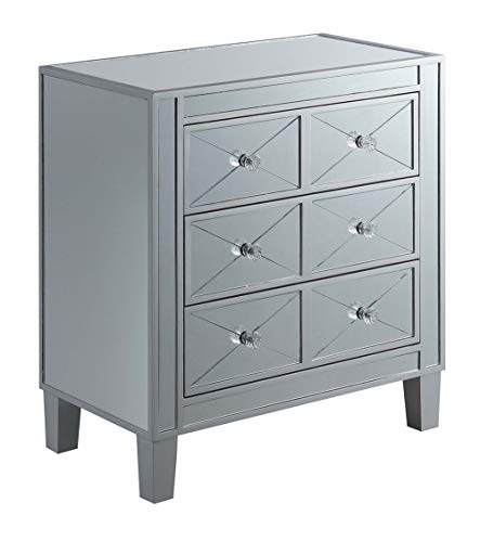 Convenience Concepts Gold Coast BettyB Mirrored 3 Drawer End Table, Mirror/Silver