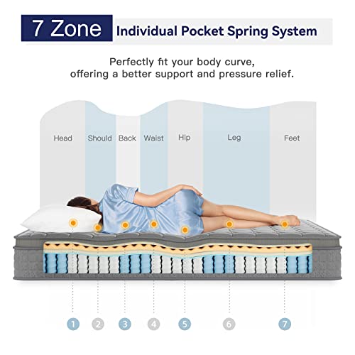 Vesgantti 12 Inch Multilayer Hybrid Twin XL Mattress - Multiple Sizes & Styles Available, Ergonomic Design with Memory Foam and Pocket Spring, Medium Firm Feel, Grey