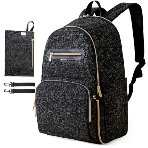 SUNVENO Diaper Bag Backpack, Baby Bag with Changing Station Large Capacity Nappy Changing Bag Featuring Bottle Pockets, Stroller Clips and Comfortable Straps, Black