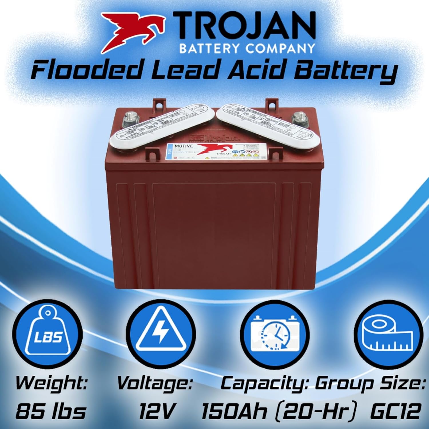 Trojan T-1275 12V 150Ah Flooded Lead Acid GC12 Deep Cycle Battery x2