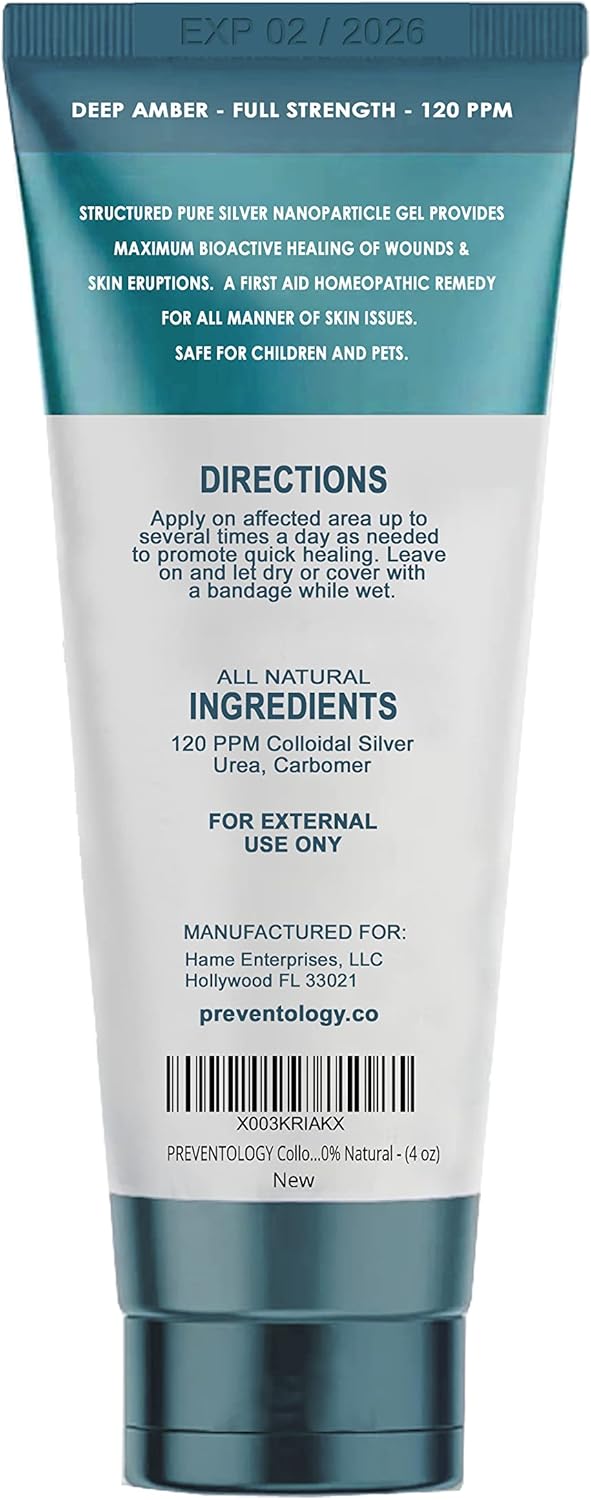 PREVENTOLOGY Colloidal Silver Gel - Full Strength Deep Amber 120 PPM for Maximum Efficacy - Use Topically as Required - pH Balanced – Unscented - 100% Natural - (4 oz)