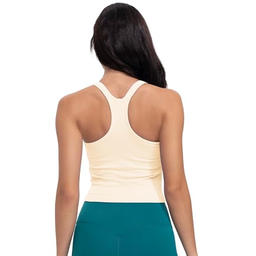 Seamless Ribbed Workout Racerback Tank Tops with Built in Bra for Women