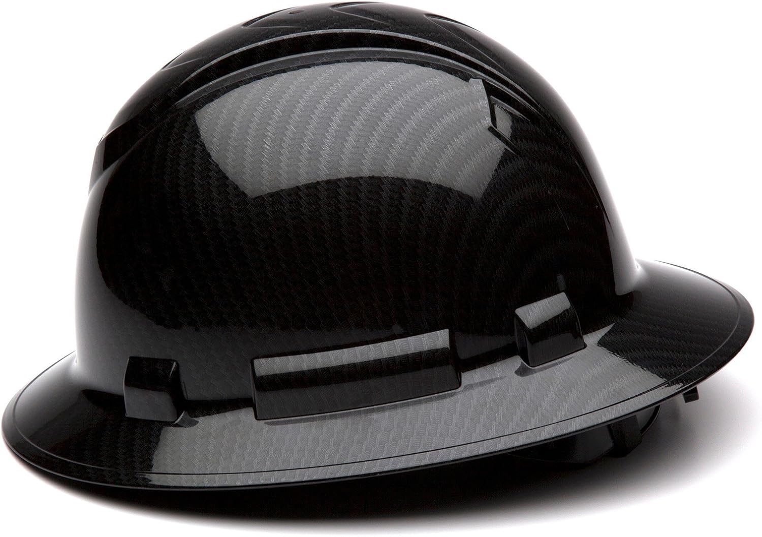 Pyramex Ridgeline Full Brim Hard Hat 4 Point Ratchet Shiny Black Graphite Pattern