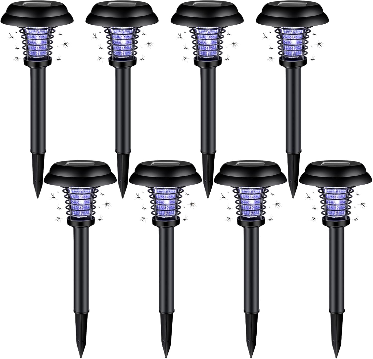 8 Pack 2 in 1 Bug Zapper Outdoor Waterproof Solar Mosquito Killer UV Fly Zapper Ground Plug Light for Home Kitchen Patio Backyard Camping
