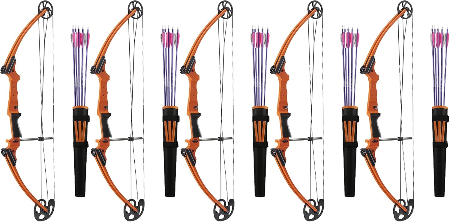 Genesis Archery Original Adjustable Lightweight Durable Left-Handed Compound Bow Kit with Belt Quiver, Arm Guard, and Arrows, Orange (5 Pack)
