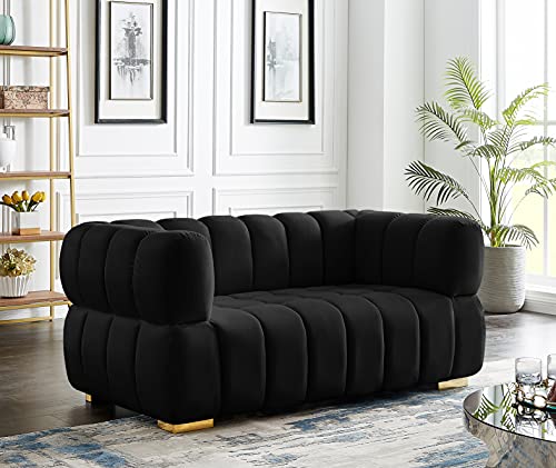 Meridian Furniture Gwen Collection Velvet Upholstered Loveseat with Deep Biscuit Tufting, Navy