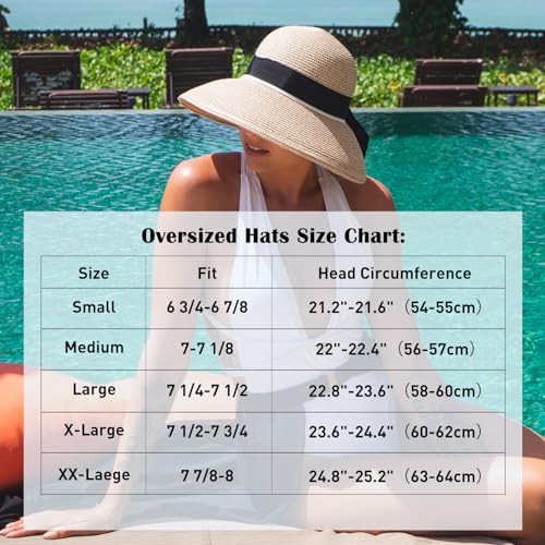 Comhats Sun Hat for Womens Floppy Summer Beach Straw Hats Accessories Wide Brim SPF 50 55-64CM