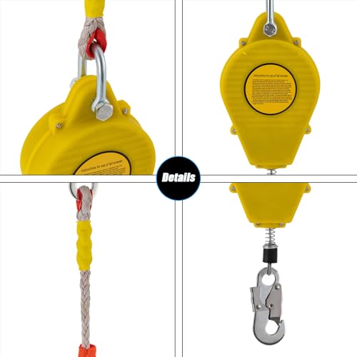 23ft Self Retracting Lifeline 330lbs Fall Arrester Fall Protection Dual Swivels Alloy Steel Hook Flame Retardant Steel Wire Rope, Green