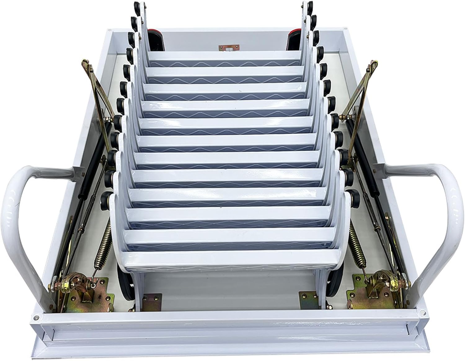 TECHTONGDA Ceiling Attic Loft Ladder, Retractable Pull Down Attic Ladder, 12 Steps Folding Ladder Attic Extension Stairs, 9.84ft Adjustable Height, 660lbs Capacity, 31.5'' x 39.4'', Black + White