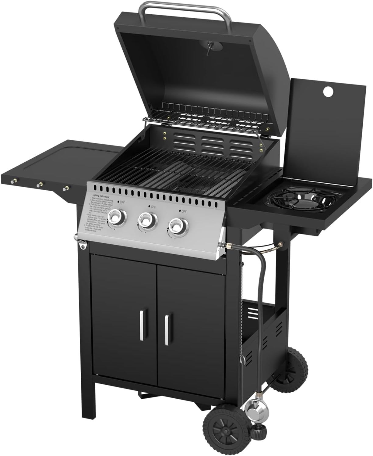 2-Burner Propane Gas Grill with Side burner, 31000 BTU BBQ Grill for Barbecue Cooking with Top Cover Lid,Wheels,Side Storage Shelves,Barbeque Stove for Patio Garden Camping,Silver