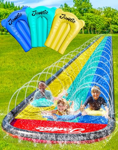 JAMBO XL Premium Slip Splash and Slide with 3 Bodyboards, Heavy Duty Water Slide with Advanced 3-Way Water Sprinkler System, Backyard Waterslide Outdoor Water Toys n Slides for Kids, Splash Pad