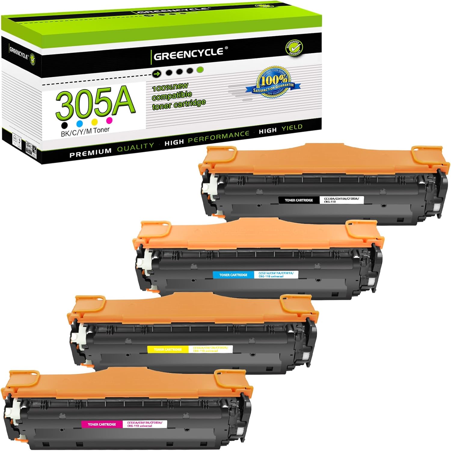 greencycle Compatible Toner Cartridge Replacement for HP 305A CE410A CE411A CE412A CE413A Toner 4 Packs Set Works on Laser Jet Pro 400 Color M451nw M451dw M451dn MFP M475dn M475dw M375nw Printer