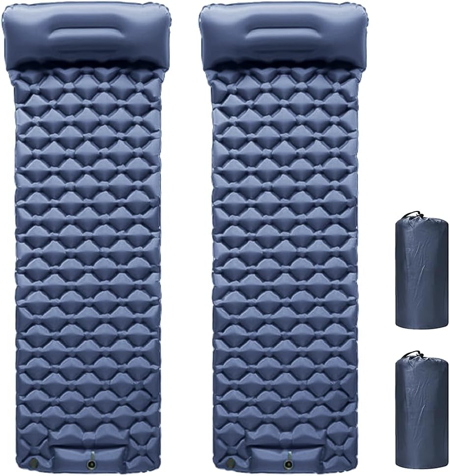 2 Pack Sleeping Pad for Camping, Ultralight Self Inflating Air Mattress for Camping & Hiking, Self-Inflating Extra-Thick Airpad for Outdoor, Backpacking (Navy Blue)