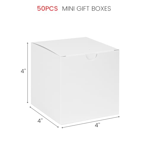 VGOODALL 4x4x4 Small Gift Boxes, 50PCS Candy Treat Boxes Favor Boxes White Gift Boxes for Presents for Bridal Shower, Wedding, Birthday Party, Cupcake Boxes