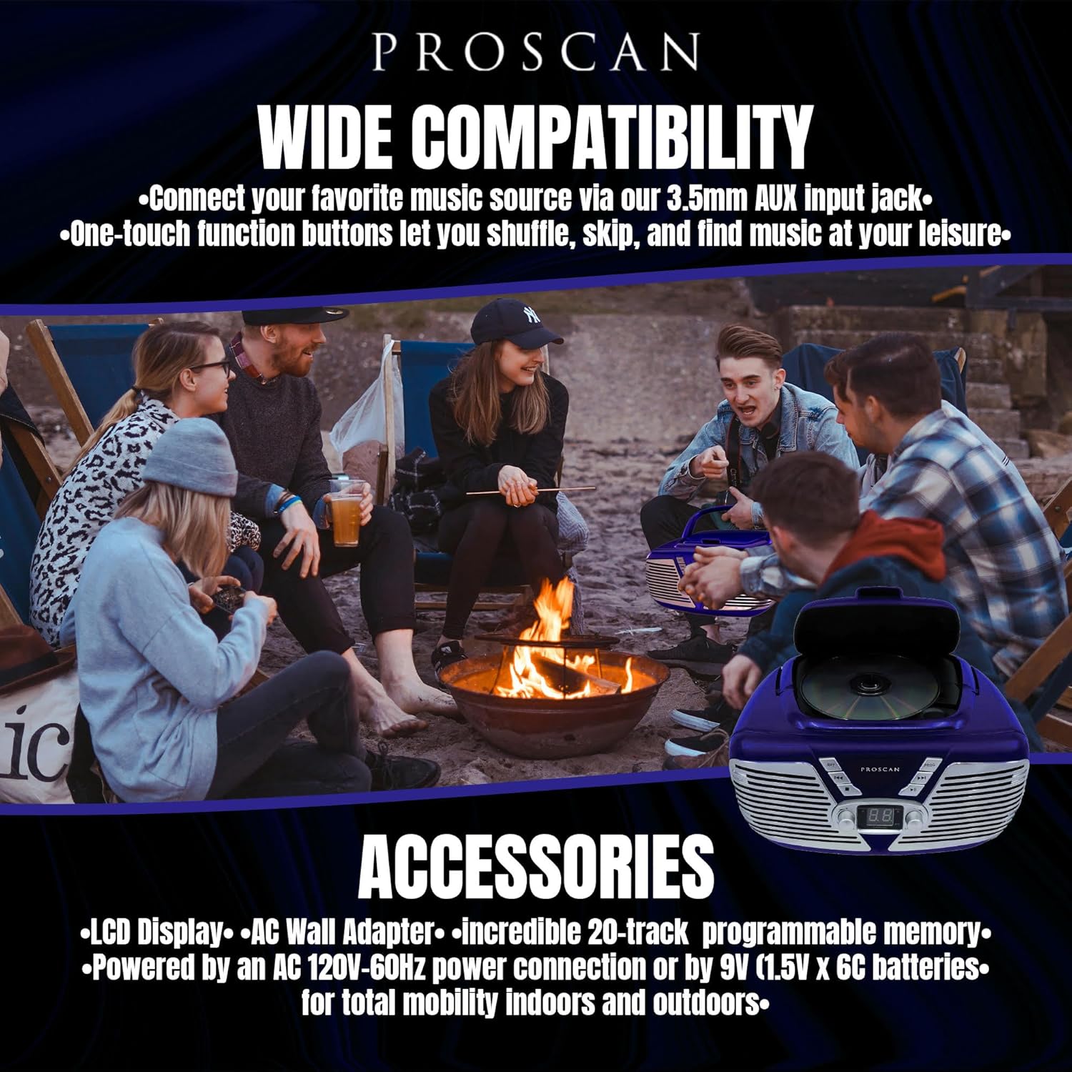 Retro CD Player - Portable Radio Boombox CD Player AM/FM Radio CD/CD-R/CD-RW Disc CD Player AUX Input AC Powered or Battery Operated (Blue)